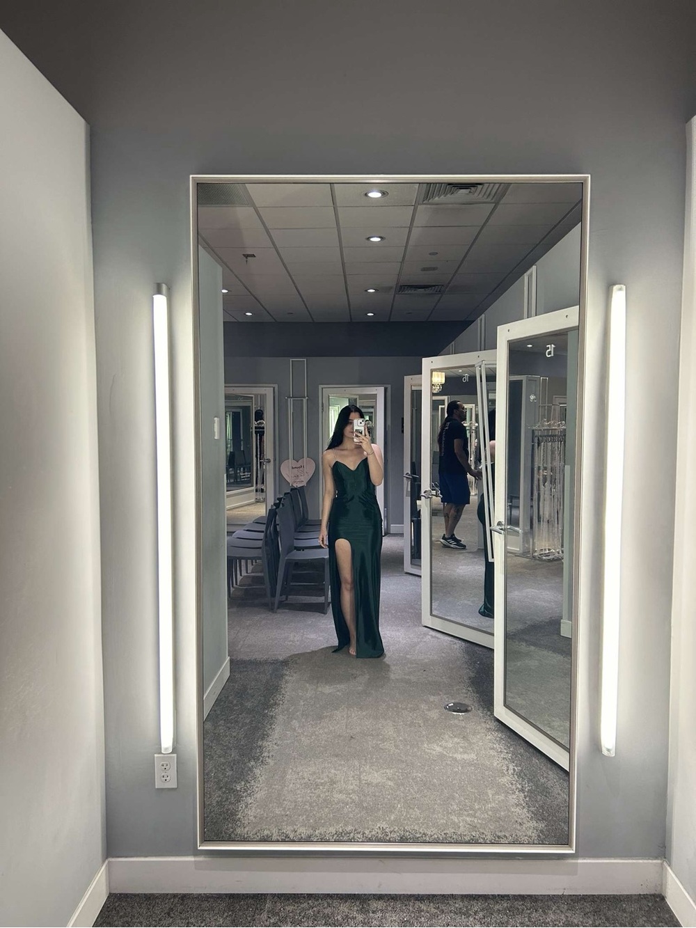 Elegant Dark Green Strapless Evening Gown with High Slit